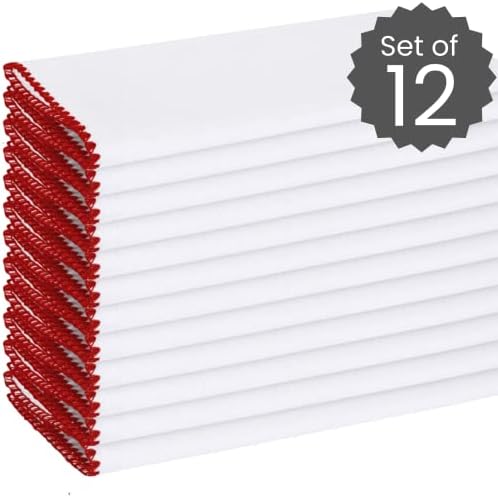 Cotton Clinic Cloth Napkins with Trim - Everyday Use Table Dinner Napkins - Soft Durable Washable - Ideal for Dinner Party Wedding Christmas Easter - Set of 12-20x20 inches Red White Napkins - Image 2