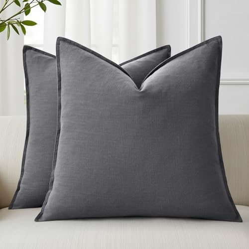 decorUhome Fall Dark Grey Linen Throw Pillow Covers 26x26 Set of 2 by decorUhome