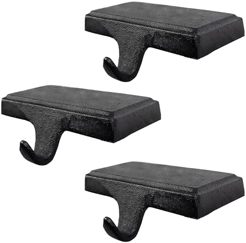 Lulu Decor Black Christmas Stocking Holders for Mantle set of 3 - Heavy Cast Iron Weighted Strong & Sturdy - Low Profile Flat Base Stocking Hooks, Simple Design for Mantle Decor Weighs 1 lb 10 oz each by LuluDecor