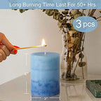 3x4 Inche Pillar Candles Ocean Scented Aromatherapy Candles Long Lasting Burn Blue Mottled 3-Layered Candles for Home Scented, SPA, Restaurant, Set of 3, Immeiscent - Image 4