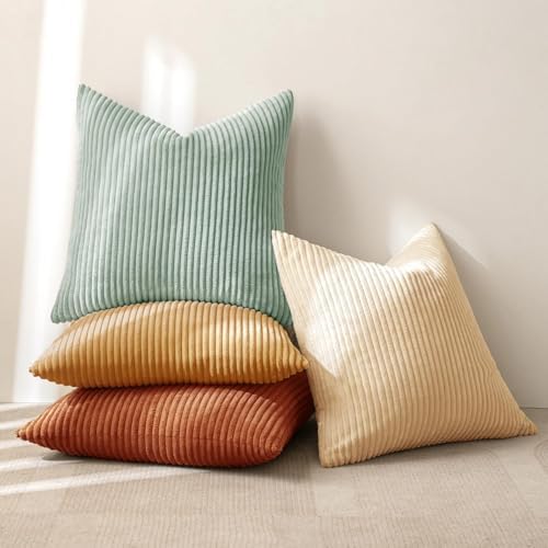 MIULEE Soft Corduroy Decorative Throw Pillow Covers Teal-Rust 20x20 - Image 4