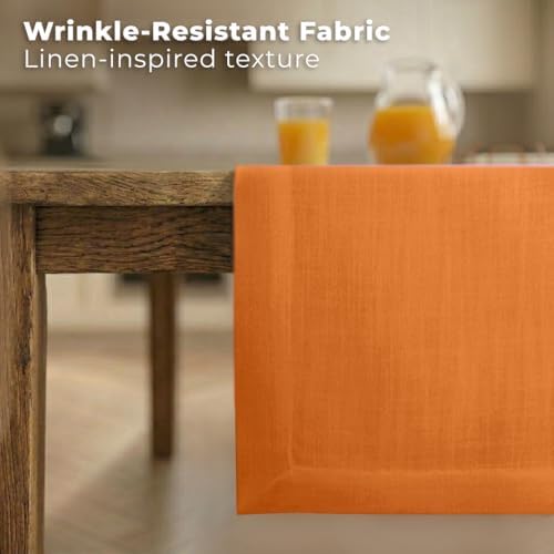 Easy Linen™ by D'Moksha, Linen-Look Texture, Recycled Fabric Table Runner, Orange, 14 x 144 Inch, Wrinkle Resistant, Machine Washable - Fall, Everyday Dining - Image 2