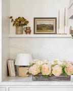 DILATATA Flower Arrangement with Wooden Vase 14" Artificial Flowers in Pot - Fake Flowers Roses Peonies Hydrangeas in Wooden Vase Potted Flower Centerpieces for Table Decor Living Room - Pale Yellow - Image 6