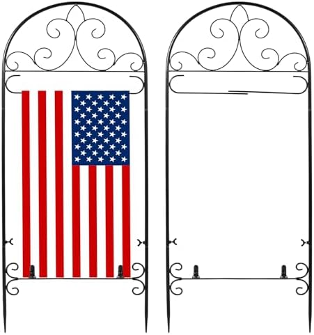 2 Pack Metal Garden Flag Holder Stand Scroll American Stand Yard Flag Pole Stake Fits Max 14 x 25 Inch for Outside House Garden Yard Lawn Patio Balcony Decor, No Flags Included by Hlimior