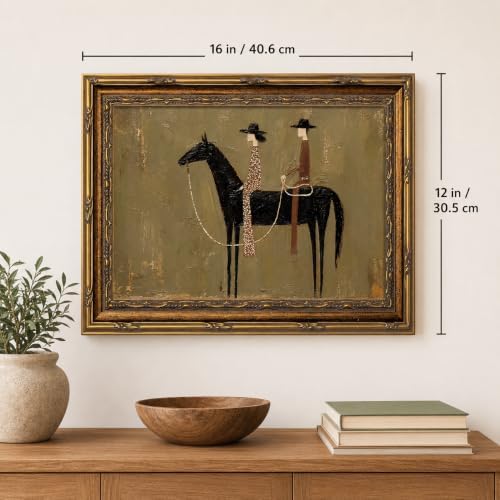 Gold Framed Black Horse Wall Art, Western Canvas Print, 16x12 - Image 5