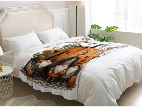 Fall Gnome Blanket, Autumn Pumpkin Fleece Throw Blanket Twin Size for Couch Bed Sofa, Thanksgiving Blankets and Throws, Decor & Gifts, Super Soft Plush Flannel Blanket, 60x80 - Image 3