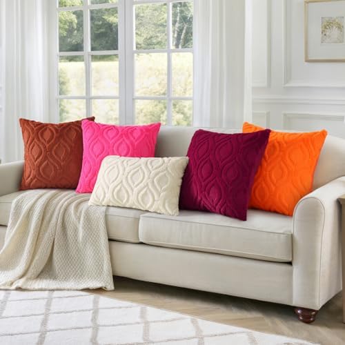 decorUhome Faux Fur Plush Soft Red Throw Pillow Covers 24x24 Set of 2 - Image 6