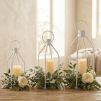 Decorative Lanterns Set of 3-19/16/13 Inch White Metal Indoor Lanterns Decorative with Flickering LED Candles, Front Entrance Decor for Farmhouse Wedding Christmas Home Decor by kehail