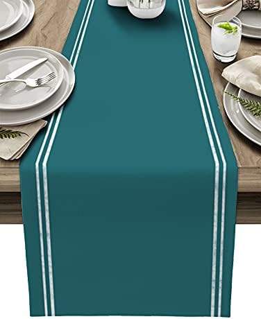 Smile Sunflower Turquoise Table Runner, Burlap Table Runners 120 inches Long,Farmhouse Style Solid Color Table Runner for Wedding Holiday Party Dinner,Dresser Scarf Decor by Smile+Sunflower