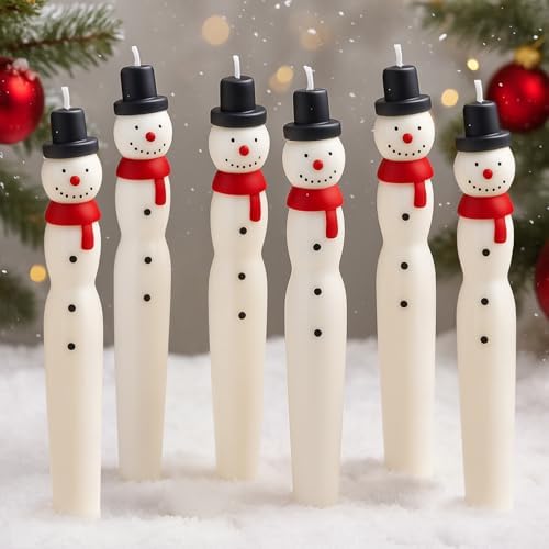 Nuanchu 6 Pcs Christmas Snowman Taper Candle White Table Centerpieces Decor by Nuanchu