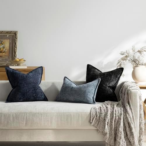 DEZENE Pack of 2 Navy Decorative Throw Pillow Covers 22x22 Cozy Soft Chenille Accent Vintage Square Couch Pillow Covers for Home Decor Bed Sofa Living Room - Image 6
