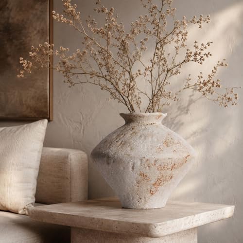 Wabi Sabi Rusty Vintage Vase, 11.4" Tall Wabi Sabi Decor Rustic Farmhouse Pottery Vase for Centerpiece, Textured Pottery Flower Vases for Home Decorative, Table, Living Room (White, Large) - Image 3