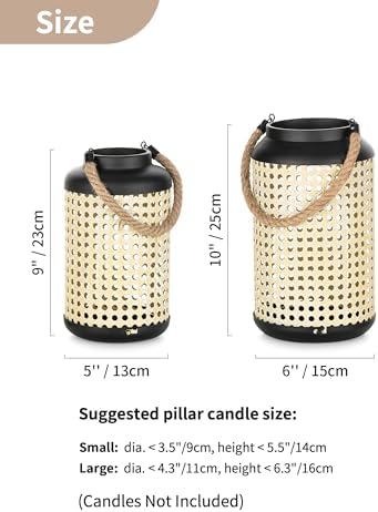 NUPTIO Metal Faux Rattan Candle Lanterns, Set of 2 - Image 4