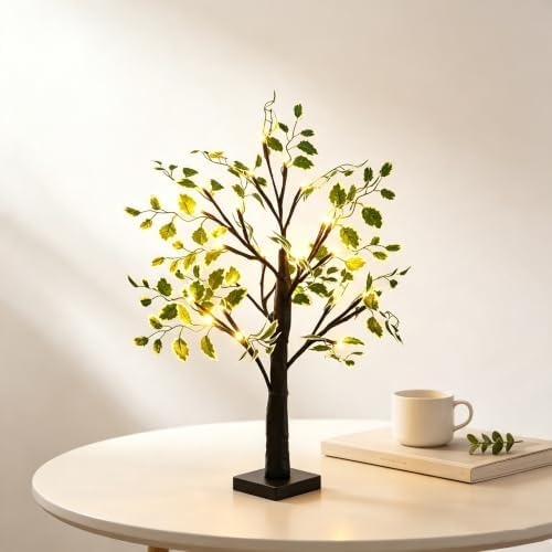 2FT Lighted Birch Tree with Green Leaves - Image 4