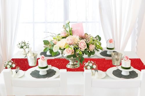 ShinyBeauty Red Table Runners 108 Inches Long Sequin Table Runner Christmas Decorations Sparkletable Linen for Wedding, Party,Outdoor,Cake Table Decor (12"X108",20 Packs) - Image 6