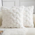 Yaertun Set of 2 Decorative Throw Pillow Covers Thick Plush Wool Throw Pillows Super Soft Luxury Faux Rabbit Fur Velvet Cushion Covers for Couch Sofa Bed Living Room 26x26 Inch Cream White by YAERTUN