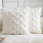 Yaertun Set of 2 Decorative Throw Pillow Covers Thick Plush Wool Throw Pillows Super Soft Luxury Faux Rabbit Fur Velvet Cushion Covers for Couch Sofa Bed Living Room 26x26 Inch Cream White by YAERTUN