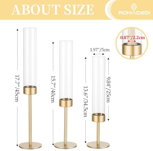 Romadedi Glass Hurricane Candle Holders for Candlestick, Gold, Set of 6 - Image 5