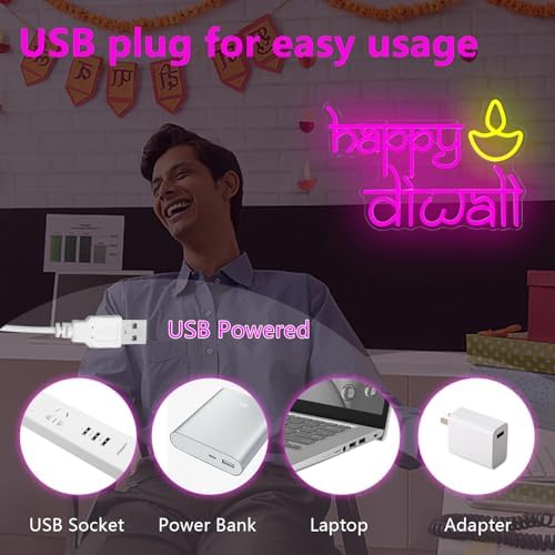 Happy Diwali Neon Sign for wall decor Festival Of Light Led Sign Happy Diwali Decorations Dimmable Diya Deepawali Neon Light Up Sign for Home Bar Decor Party Wall Room Bedroom Door Window - Image 5