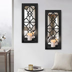 ZEXUIRU 2 Set Rustic Candle Sconces Living Room Bedroom Entryway Wood Mirrored, Farmhouse, Carved Frame Wall-Mount Wooden Candle Holders Wall Decor Hanging Handmade Holder - Black by ZEXUIRU