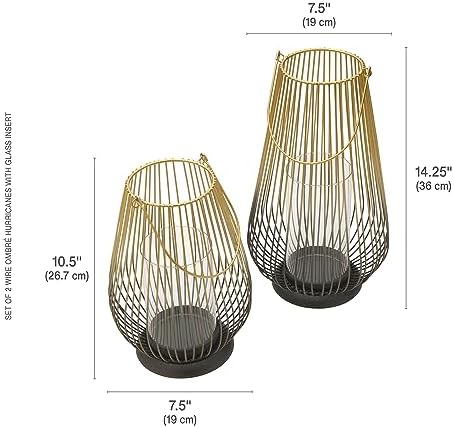 Mikasa Metal Wire Lanterns with Glass Insert, Gold and Black Ombre, Set of 2 - Image 2
