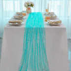 Snowkingdom 10Pcs Turquoise Silver Table Runner 10ft Sparkly Aqua Teal Blue Sheer Glitter Cheesecloth Gauze Party Birthday Decorations for Wedding Bridal Baby Shower Beach Thanksgiving Christmas - Image 5