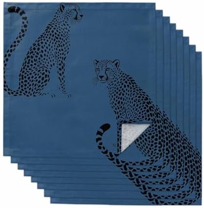 Black Leopard Prints Cloth Napkins Set of 8, Holiday Napkins for Baby Shower, Middle Century Animal Navy Blue Washable Reusable Dinner Napkin for Cocktail Wedding Party, 20 x 20 Inch by Boanket