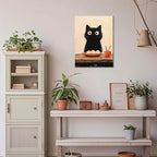XYHYRA Framed Vintage Funny Black Cat Kitchen Wall Art, Cute Cartoon Cat with Rice Balls Canvas Print Painting, Japanese Food-Inspired Poster Picture for Dining Room Cafe Coffee Nook Decor 16x24 inch - Image 6