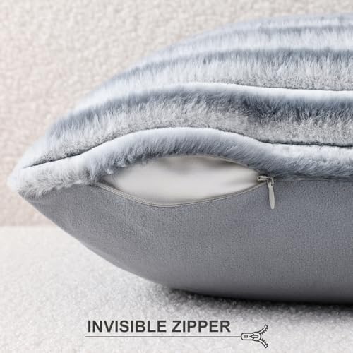 Pallene Faux Fur Decorative Throw Pillow Covers 24x24 Set of 2, Ombre Grey - Image 3