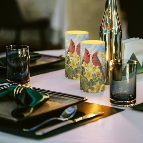 Cardinal Bird Flameless Candles 2 Pack 6 x 3 inch Battery Operated Candles with Multicolor Timer Remote Control LED Fake Candles for Warm Light Dinner Table Home Decor - Image 5