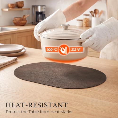 MOSAYT Vinyl Faux Leather Oval Placemats, Set of 8, Coffee - Image 4