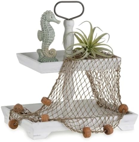 Hanobe 2 Tiered Decorative Tray Stand for Coastal Beach Coffee Table Decor by Hanobe