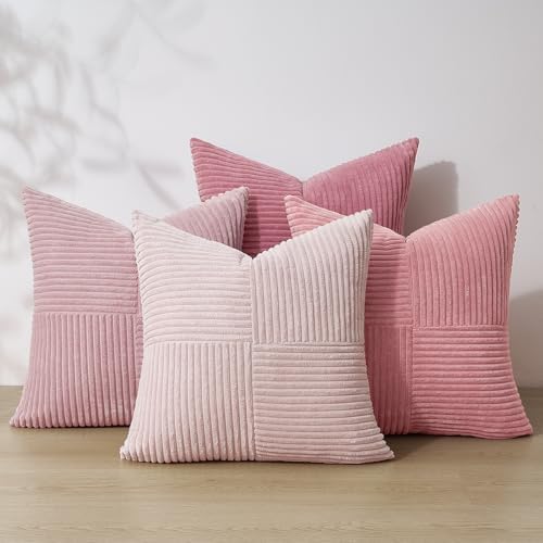 Topfinel Pink Throw Pillow Covers 22x22 Set of 4,Double-Design Decorative Throw Pillow Covers,Dustypink Soft Corduroy Home Decor Cushion Cases for Couch Living Room Bedroom and Sofa(55 * 55 cm) - Image 4