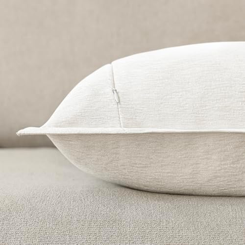 Decorative Chenille Luxury Throw Pillow Covers with Wide Edge, Textured Solid Pillowcases, Soft Velvet Cushion Cover Home Décor for Couch Sofa Living Room,18×18 Inch, Set of 2, Cream White - Image 7
