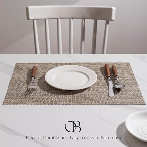 Placemats Set of 12 - Easy Clean Woven Vinyl Placemats for Dining Table, Indoor/Outdoor Place Mats, Washable PVC Table Mats（Caramel） - Image 2