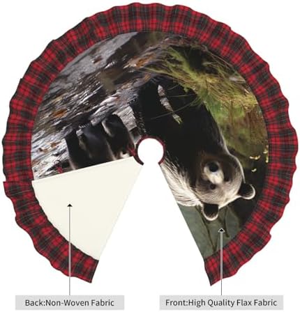 Christmas Tree Skirt 48" Burlap Rustic Xmas Tree Mat Mother Bear and her Cubs Plaid Christmas Tree Cover Skirt Mat for Christmas Decorations Holiday Party Home Decor Indoor Outdoor - Image 4