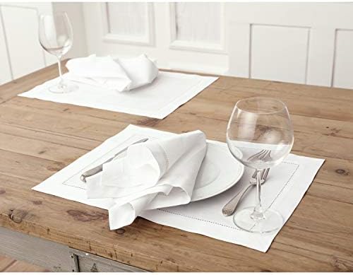 Solino Home Cotton Linen Placemats White Hemstitch, 14 x 19 in, Set of 6 - Image 3