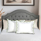 Ridhi White with Green Scalloped 100% Cotton Throw Pillow Covers 20x26 Inch - Image 2