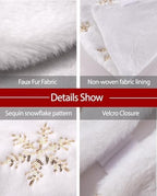 Christmas Tree Skirt, 36-Inch White Faux Fur Tree Skirt with Sparkling Gold Sequin Snowflakes, Quality Xmas Decorations for 4FT-6FT Christmas Trees - Perfect for Christmas Home Decor - Image 4