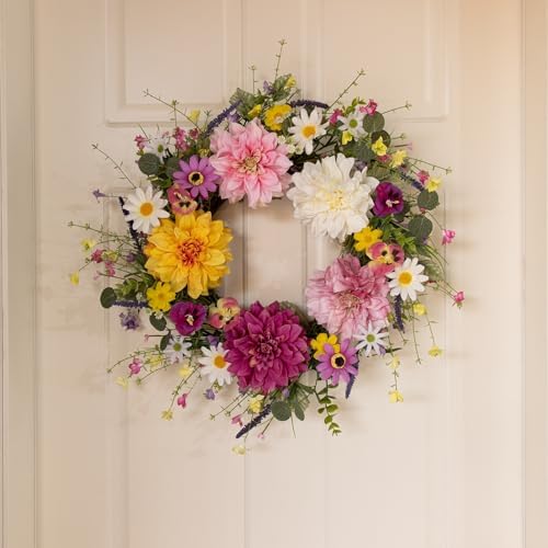 FloralElegance Summer Flower Wreath 22 Inch Floral Wreaths for Front Door Artificial Spring Summer Wreath with Colorful Flowers for Springtime Easter Holidays Wall Porch - Image 3