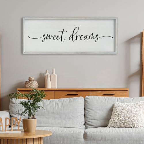 SRSZHIYUE Bedroom Above Bed Wall Decor Minimalist Sweet Dreams Sign 40''×15'' Large Romantic Modern Farmhouse Plaque Master Bedroom Guest Room Couples Wall Hanging Decoration?White? - Image 6