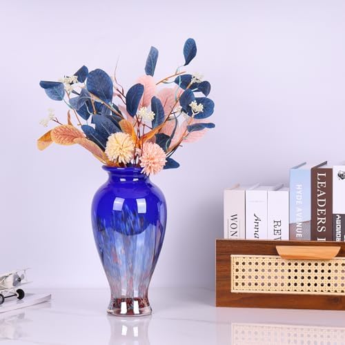 Blue Hand Blown Glass Vase 11.8" Tall Beautiful Designer Flower Vase - Image 4