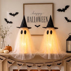 SiliFine 2 Pack Halloween Light up Ghost Decorations with Witch Hats, White by SiliFine