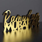 iwa concept | Wooden Acrylic Islamic Tabletop Decors | Ramadan Kareem and Eid Mubarak Decoration | Muslim Gifts | (Ramadan Mubarak-2, Gold) - Image 2