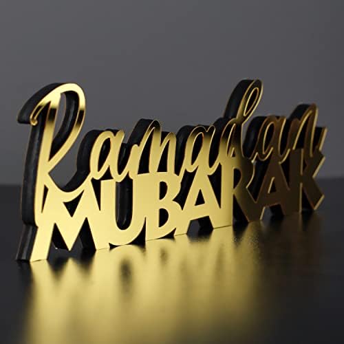 iwa concept | Wooden Acrylic Islamic Tabletop Decors | Ramadan Kareem and Eid Mubarak Decoration | Muslim Gifts | (Ramadan Mubarak-2, Gold) - Image 2