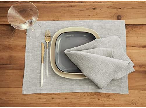 Solino Home 100% Pure Linen Placemats Grey, Athena 14 x 19 in, Set of 6 - Image 2