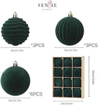 3.15In Green Velvet Christmas Ornaments Set,12Pcs Flocked Ornaments Balls - Image 4