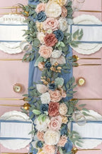 TINGE TIME Dusty Rose & Navy Blue Flower Garlands, 2 PCS Artificial Eucalyptus Arch Flowers, Handcraft Artificial Rose Garlands for Arch Wedding Sweetheart Table Ceremony Backdrop Decorations for Home - Image 6