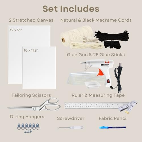 Macrame Kit for Beginners - DIY Rope Canvas Wall Art Kit with Ropes Supplies & Tools | DIY Macrame Art Wall Hanging Decor Starter Set, Craft Kits for Adults, Boho Aesthetic Home Decoration (Black) - Image 4