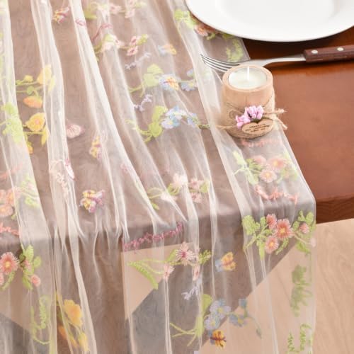 Butterfly Floral Table Runner Flowers Tea Garden Party Picnic Table Decor - Image 2